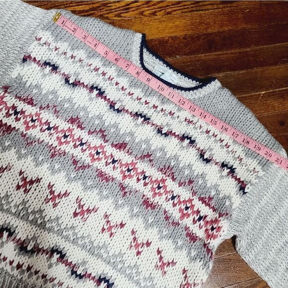Vintage 80s Jamie Scott Knitted by Hand Gray Fair Isle Sweater - Picture 7 of 10